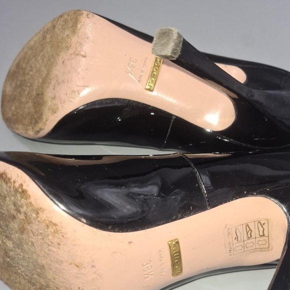 GUCCI Horsebit Heels Size UK 5.5 EU 38.5 Black Patent Leather Peep-Toe Stiletto - Picture 11 of 12